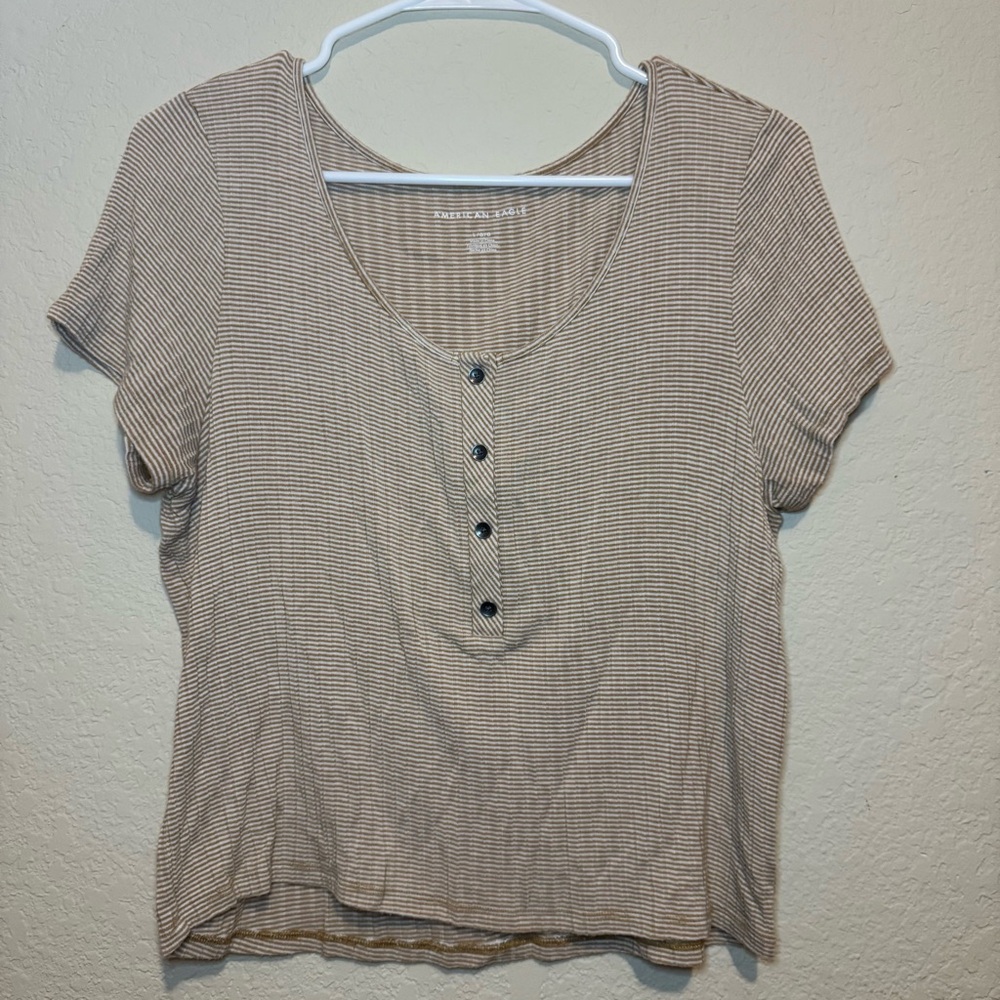 American Eagle Outfitters Gold and White Striped Short Sleeve Top